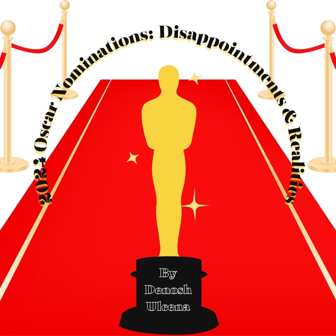 Graphic of red carpet and Oscar-style award (golden man) with article headline and byline. 